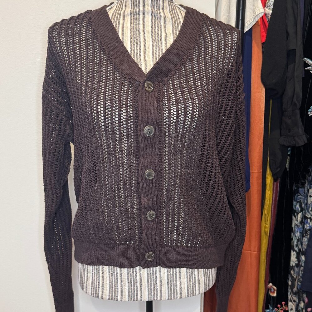 Summer cover up Brown Beach V Neck Cardigan Open Knit, NWOT